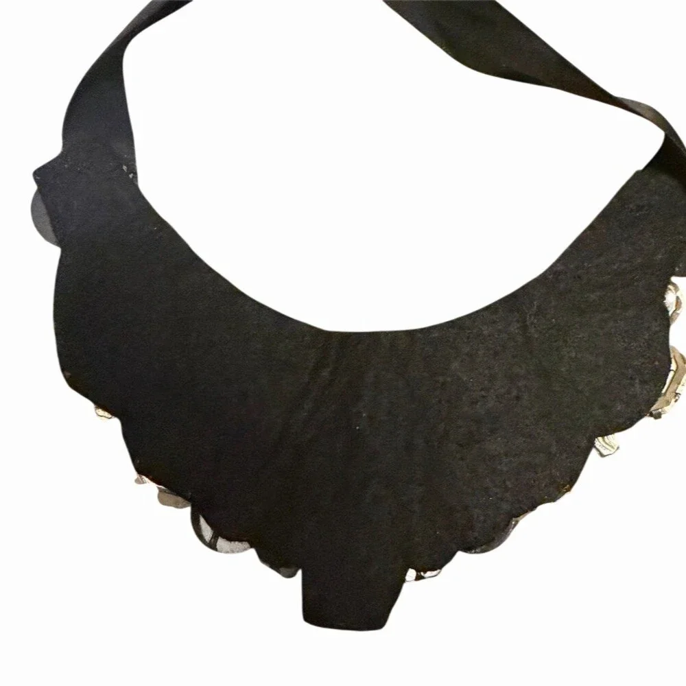 Statement Black Ribbon Tie Bib Collar Choker Clear Crystal Cluster